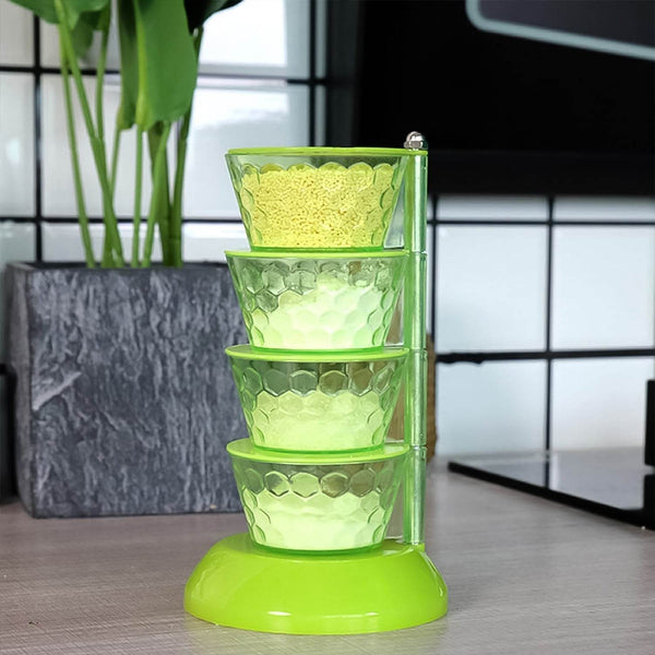 4 Section 360° Rotating Vertical Seasoning Box Plastic Pickle Tower | Spice Rack (4 Layer with 4 Plastic Spoon / 1 Set) - dailyneed.life