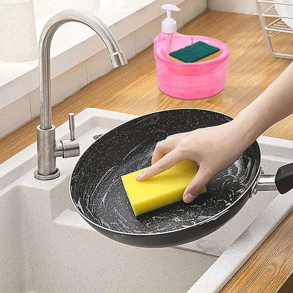 2-in-1 Double Layer Liquid Soap Dispenser with Pump & Sponge – Practical Kitchen & Hotel Sink Soap Pump Bottle (Rectangle) - dailyneed.life
