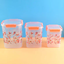 Square 3 Pcs Floral Printed Airtight Storage Container Set – Approx 2.8 Ltr, 4.5 Ltr, 6.9 Ltr (3 Pcs Set) - dailyneed.life