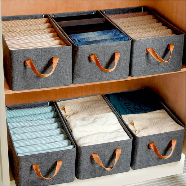 FOLDABLE STORAGE BOX HANDLES, COTTON AND LINEN STORAGE BINS AND BASKETS ORGANIZER FOR NURSERY, CLOSET, BEDROOM, HOME (45 Cm) - dailyneed.life