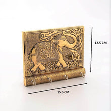 Wooden Key Holder for Home Decor Stylish Metal Gold Antique Elephant Design (1 Pc) - dailyneed.life