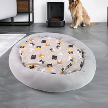 Round Soft Plush Cat Bed with Cartoon Cat Print Cushion 1 Pc - dailyneed.life