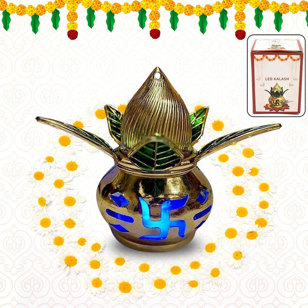 Gold Plated Eco Friendly LED Kalash for Pooja Mandir, Ganesh Ganesha (1 pc / Multicolor LED) - dailyneed.life