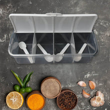 Kitchen Multipurpose Air-tight 4 Sections Storage Containers / Masala Box Pickle (Achar) Jar with 4 spoon for each section (1 Pc / Mix Color) - dailyneed.life