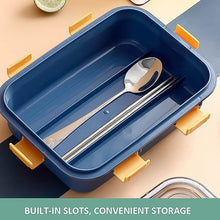 3 Compartment Transparent Stainless Steel Lunch Box with a Spoon and a Pair of Chopsticks (1 Set) - dailyneed.life