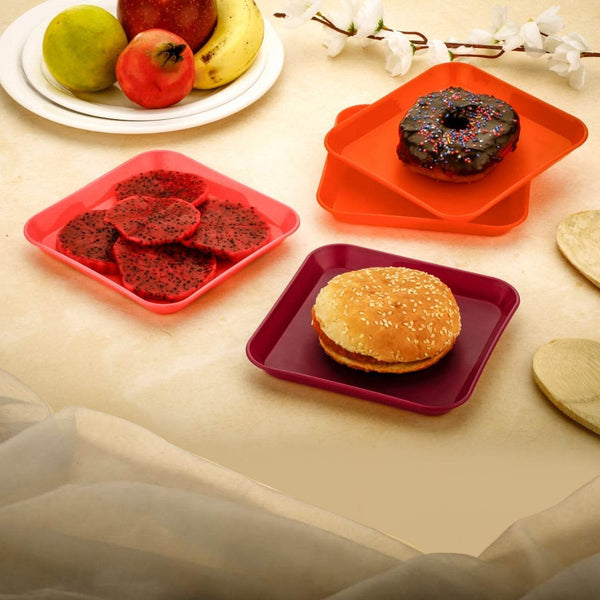 Square Plastic Dinner Plate Set (Set of 6 Pcs) Colorful Snacks / Breakfast Plate - dailyneed.life