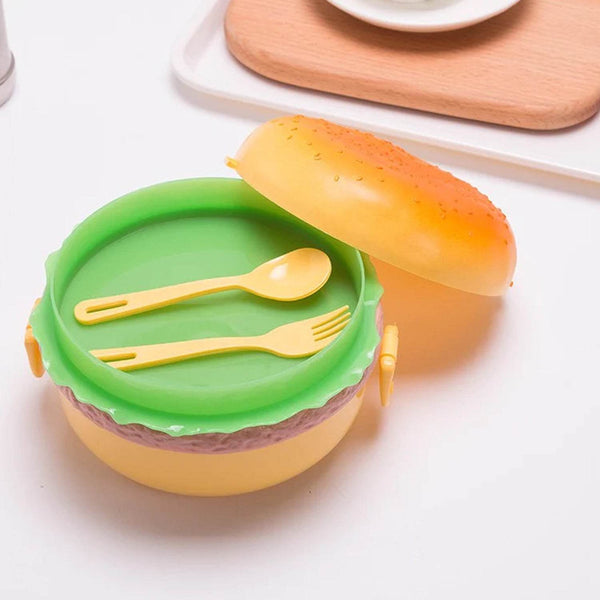 Burger Shape Lunch Box – Double Layer 1000ml Food Container with 2 Spoons for Kids - dailyneed.life