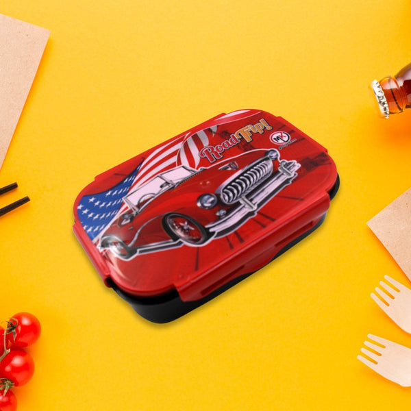 Beautiful Car Design Printed Plastic Lunch Box With Inside Small Box & Spoon for Kids, Air Tight Lunch Tiffin Box for Girls Boys, Food Container, Specially Designed for School Going Boys and Girls - dailyneed.life