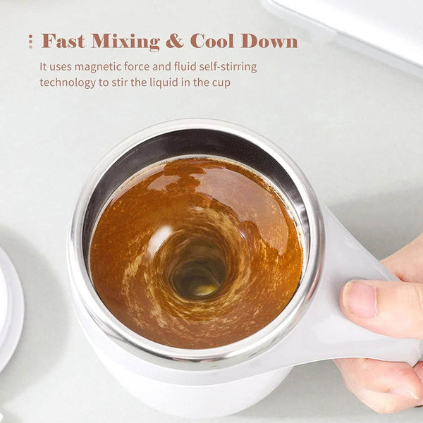 Stirring Coffee Mug | Magnetic Stirring Coffee Cup | Stainless Steel Mug for Milk | Travel Mixing Cup | Self Stirring Coffee Mug, Suitable for Coffee / Milk / Hot Chocolat | Battery Operated ( Battery Not Included) - dailyneed.life