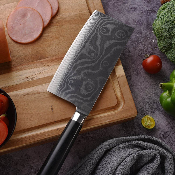 Stainless Steel Chef Damascus Cleaver Vegetable Knife with Plastic Handle & Cover, Multipurpose Use for Kitchen or Restaurant (12 Inch) - dailyneed.life