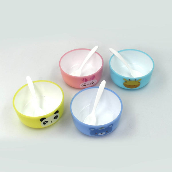 Plastic Animal Cartoon Colorful Bowl set, 4 Pieces Bowl with 4 Spoons for Kids (Assorted Color) - dailyneed.life