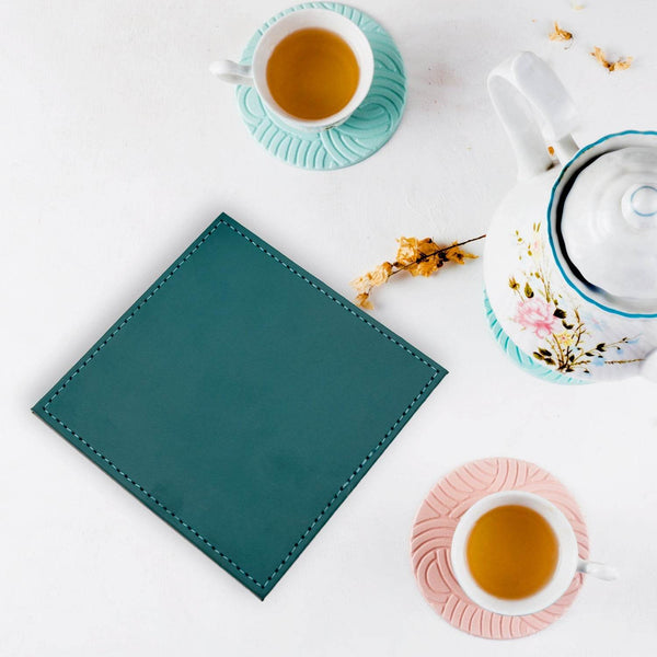 Square Leather Tea Coaster Set – Durable Dining & Coffee Table Decor (4 Pc) - dailyneed.life