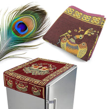 Cotton Fridge Top Cover Set - Standard, Appliance Covers Fridge Dustproof Cover with Peacock Deign 6 Utility Side Pockets Fridge Cover For All types Fridge Refrigerator Use (100x60CM) - dailyneed.life