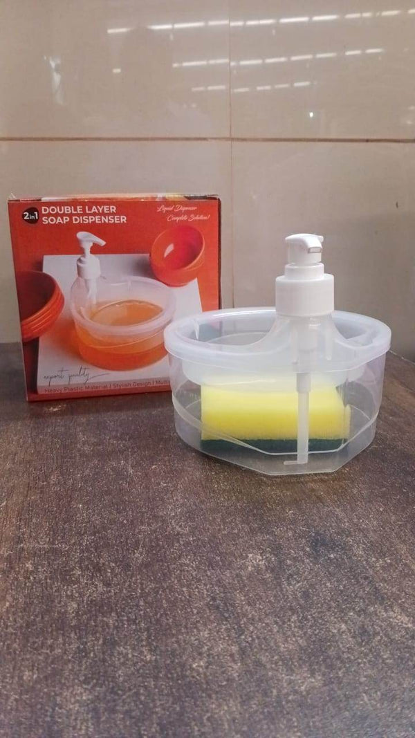 2-in-1 Double Layer Liquid Soap Dispenser with Pump & Sponge – Practical Kitchen & Hotel Sink Soap Pump Bottle (Rectangle) - dailyneed.life