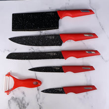 Kitchen Knife Set with Marble-Coated Blades & Red Handles (6 Pc) - dailyneed.life