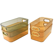Premium Ribbed Transparent Storage Basket with Gold Handle – Multipurpose Kitchen & Home Organizer Box (25x14cm / 4 Pc) - dailyneed.life