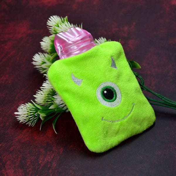 Green One-Eyed Monster Print Small Hot Water Bag with Cover for Pain Relief - dailyneed.life
