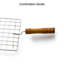 Square Stainless Steel Barbecue Grill with Wooden Handle - dailyneed.life