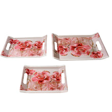 Plastic Rectangular Shape Flower Printed Design Serving Tray 3 pcs Home and Kitchen Use (3 pcs set) - dailyneed.life