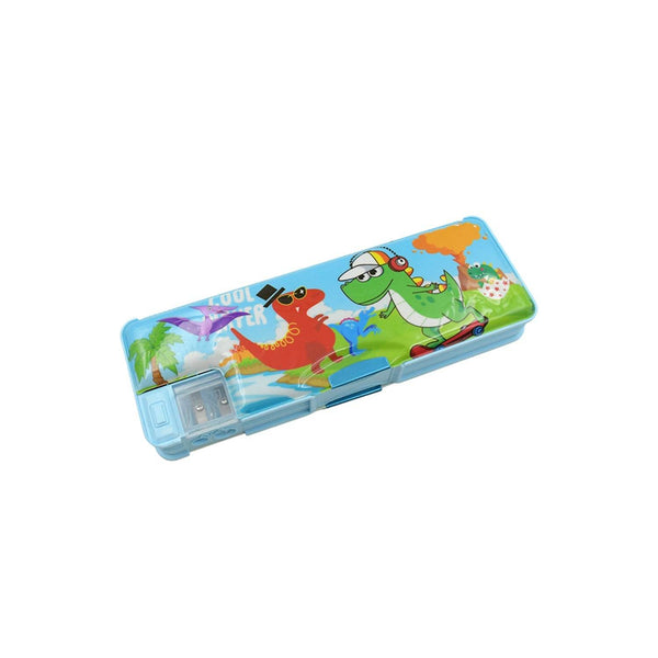 Plastic Multipurpose Compass Box – Double Deck Pencil Case with 2 Compartments & Cartoon Organizer (1 Pc, Mix Design) - dailyneed.life