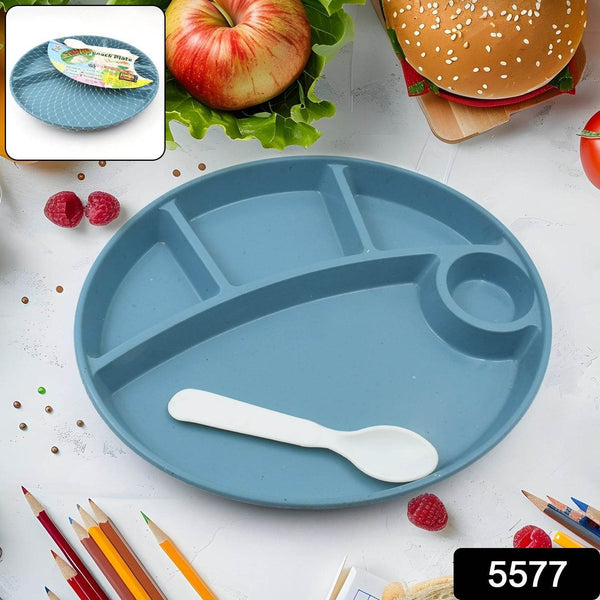Plastic Food Plates / Biodegradable 5 Compartment Plate With Spoon for Food Snacks / Nuts / Desserts Plates for Kids, Reusable Plates for Outdoor, Camping, BPA-free (1 Pc) - dailyneed.life