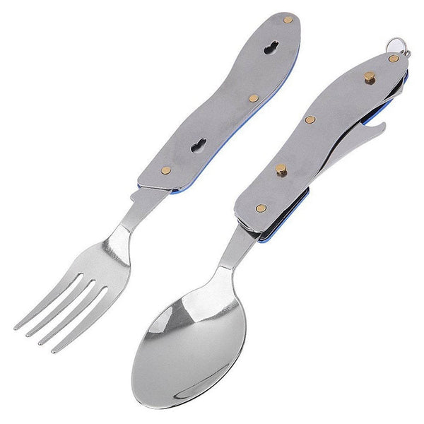 4-in-1 Stainless Steel Travel / Camping Folding Multi Swiss Cutlery Set - dailyneed.life
