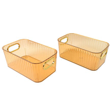 Premium Ribbed Transparent Storage Basket with Gold Handle – Multipurpose Kitchen & Home Organizer Box (25x14cm / 2 Pc) - dailyneed.life