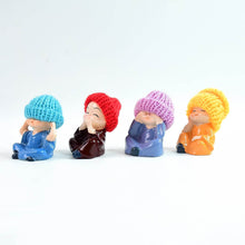 Decorative Resin Monk Buddha Showpiece Set of 4 with Traditional Straw Hats - dailyneed.life