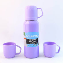 Purple Vacuum Flask Set – Stainless Steel Thermos with 3 Cups, Approx 500ml - dailyneed.life