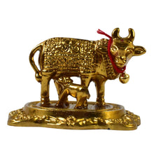 Metal Golden Kamdhenu Cow with Calf (1 Pc) - dailyneed.life