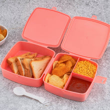 Double-Layer Square Lunch Box with Spoon , 4 Compartment Tiffin & Push Lock , Plastic Tiffin Box for Travelling, School Kids & Office Exclusive, Home - dailyneed.life