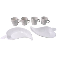 Unibic Ceramic Tea Cups With Plastic Leaf Shape tray / Platter (6 Pcs Set) - dailyneed.life
