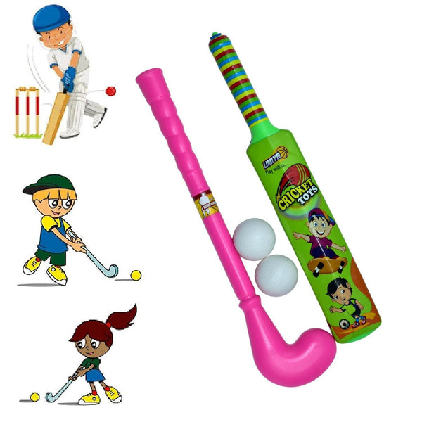 Combo of Light Weight Plastic Bat, Ball & Hockey for Kids, Boys, Indoor, Outdoor Play - dailyneed.life