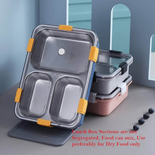 3 Compartment Transparent Stainless Steel Lunch Box with a Spoon and a Pair of Chopsticks (1 Set) - dailyneed.life