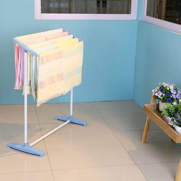 Multi-Functional Single Tier Mobile Towel Foldable Rack for Cloth and Towel / Stainless Steel and Plastic Made Mobile Towel and Cloth Rack Holder Indoor / Outdoor Standing Movable Cloth Dryer Rack, Balcony Cloth Drying Stand - dailyneed.life