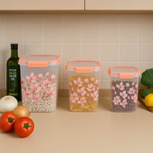 Square 3 Pcs Floral Printed Airtight Storage Container Set – Approx 2.8 Ltr, 4.5 Ltr, 6.9 Ltr (3 Pcs Set) - dailyneed.life