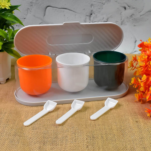 Home Kitchen 3 Grid Seasoning Spice / Masala Box Kit with Spoon (Multicolor / 1 Set) - dailyneed.life