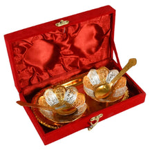 5in1 Gold Silver Plated 2 Bowl 2 Spoon Tray Set Brass with Red Velvet Gift Box Serving Dry Fruits Desserts Gift - dailyneed.life
