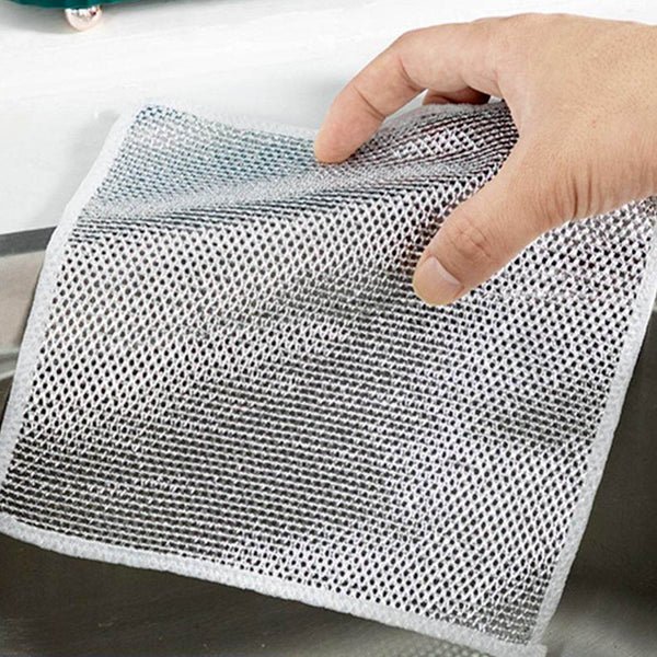 Double-Sided Microfiber Cloth & Stainless Steel Scrubber – Non-Scratch Wire (1 Pc, 20x20 cm) - dailyneed.life