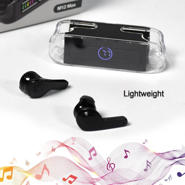 M12 Max Wireless Earbuds, Black Touch Control Bluetooth - dailyneed.life