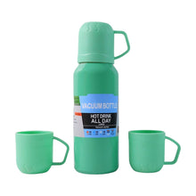 Green Vacuum Flask Set – Stainless Steel Thermos with 3 Cups, Approx 500ml - dailyneed.life