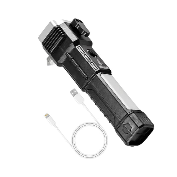 Portable 3w Rechargeable Torch LED Flashlight Long Distance Beam Range, Hammer and Strong Magnets, Window Glass and Seat Belt Cutter 4 Modes for Car Camping Hiking Indoor Outdoor - dailyneed.life