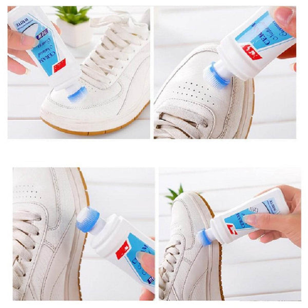 White Shoe Brightener with Removal of Dirt and Whitening Function White Shoes Cleaner with Brush Head for Dirty Shoe Polish Natural Waxes (75 ML) - dailyneed.life