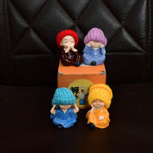Decorative Resin Monk Buddha Showpiece Set of 4 with Traditional Straw Hats - dailyneed.life