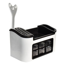 Multifunctional Kitchen Storage Organizer Rack with 6 Spice Containers, Knife & Spoon Holder, and Top Shelf - dailyneed.life