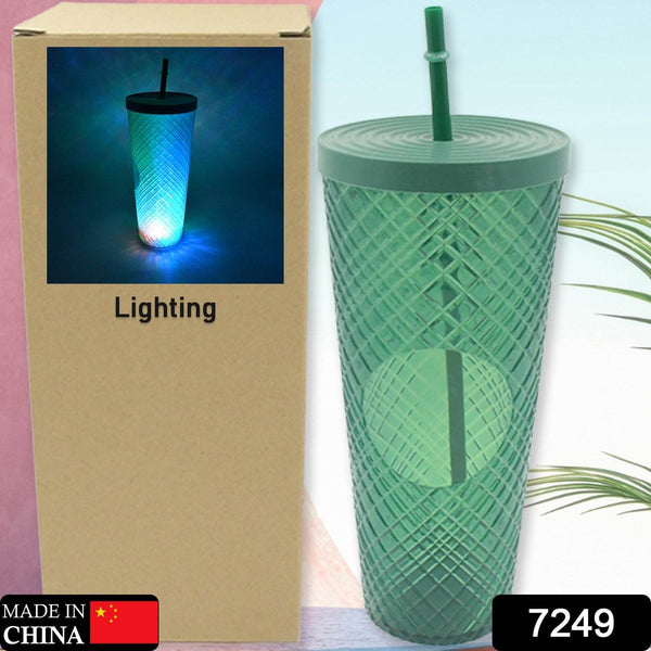 Cup with Straw & LED Lighting Reusable Matte Studded Tumbler with Leak Proof Lid Water Cup Travel Mug Coffee Ice Water Bottle Double Walled Insulated Tumbler BPA Free (1 Pc) - dailyneed.life