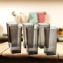 Unbreakable Stylish Transparent Square Design Water / Juice / Beer / Wine Tumbler Plastic Glass Set ( 300 ML, Pack of 6) ( Black ) - dailyneed.life