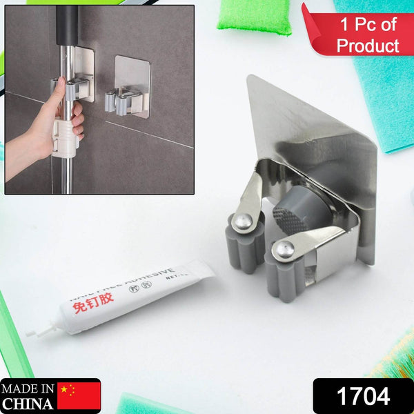 Stainless Steel Mop Broom Holder Organizer, With Glue 6gm Adhesive Wall Mounted Mop Organizer Storage Rack Clip Heavy Duty Broom Hanger for Laundry Room Garden Tool Holder Bathroom Accessories (1 Pc) - dailyneed.life