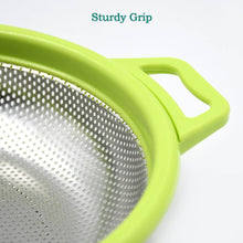 Stainless Steel Colander with Handle, Large Metal Green Strainer for Pasta, Spaghetti, Berry, Veggies, Fruits, Kitchen Food Colander, Dishwasher Safe - dailyneed.life