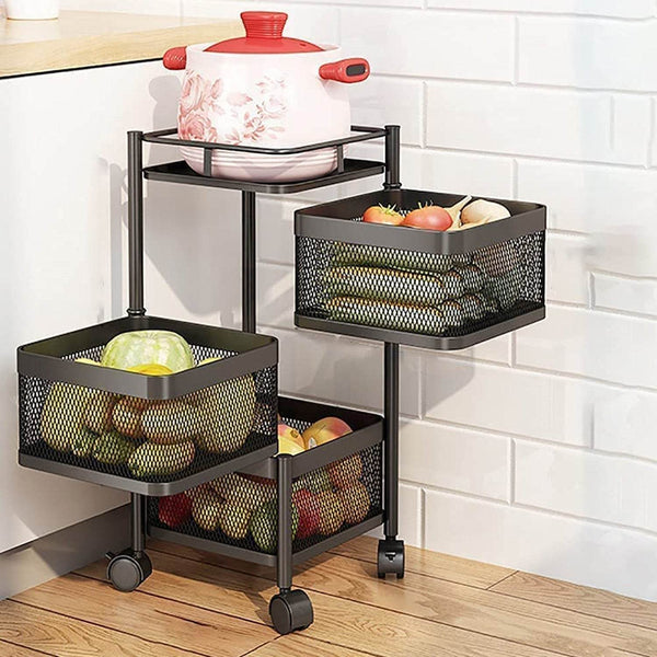 Metal High Quality Kitchen Trolley Kitchen Organizer Items and Kitchen Accessories Items for Kitchen Rack Square Design for Fruits & Vegetable Onion Storage Kitchen Trolley with Wheels (3 Layer) - dailyneed.life